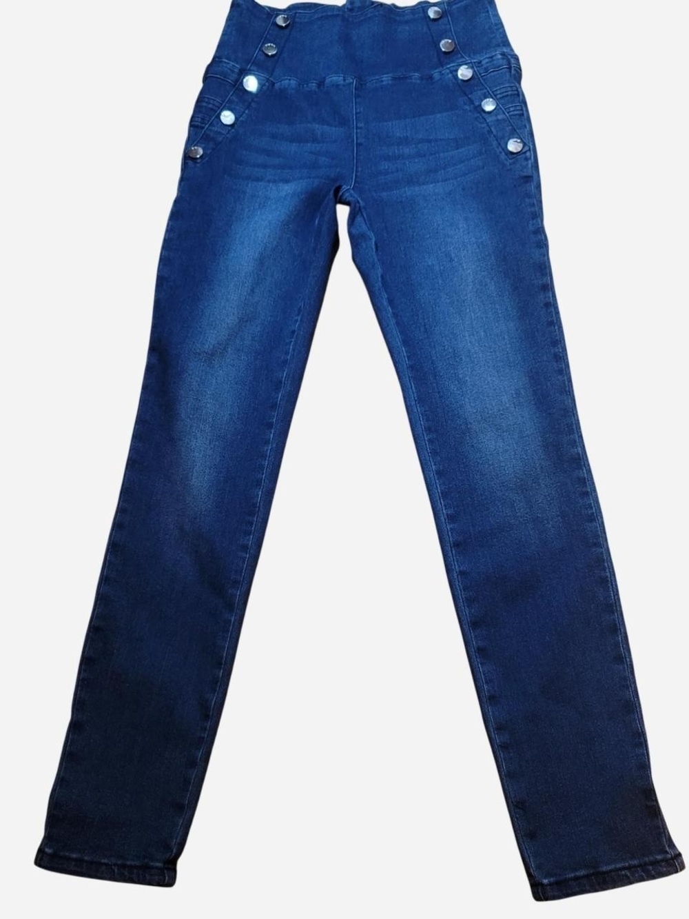 bebe Dark Blue High Rise Skinny Jeans with Decorative Buttons